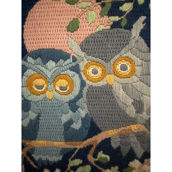 Vintage Framed Crewel Framed Owls Moon Halloween Needlecraft - Picture 3 of 4